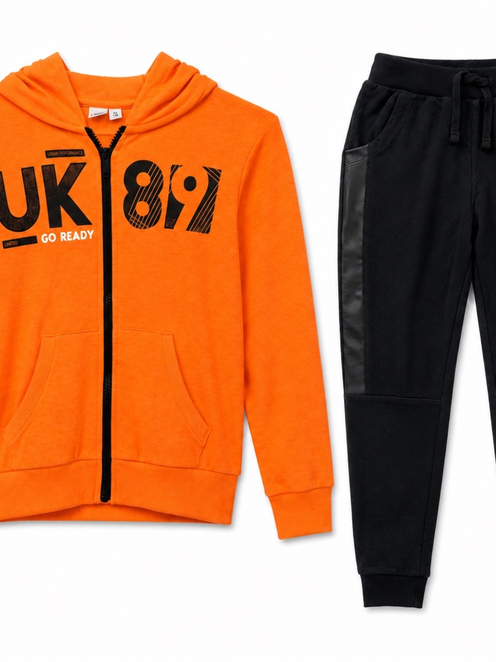 i-DO Children SweatSuit Orange Zip-Up Hoodie with Black Cotton Pants